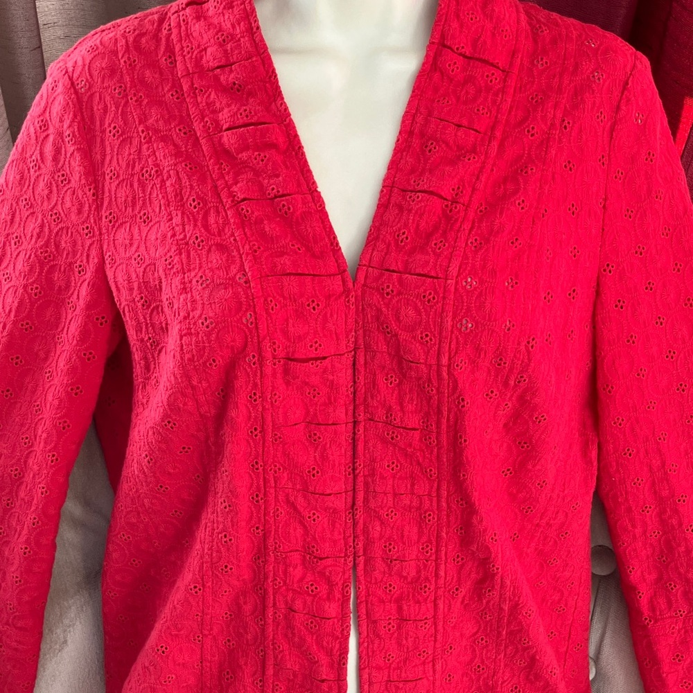 a la carte Eyelet Cotton Women's Jacket/Topper Romantic Layering Size S Red - Picture 3 of 11